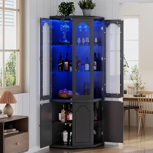 Home Bar Shelf - Угловой барный шкаф с LED-подсветкой, высокий